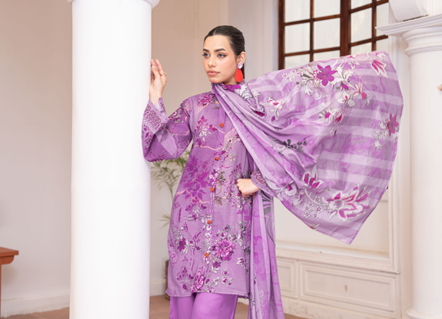 Lavender purple unstitched lawn suit