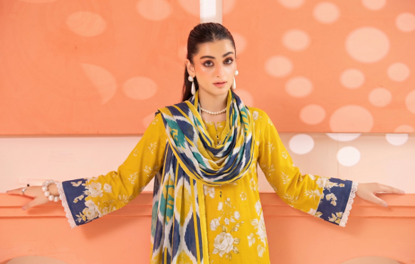 Mustard Noir Leaf lawn suit
