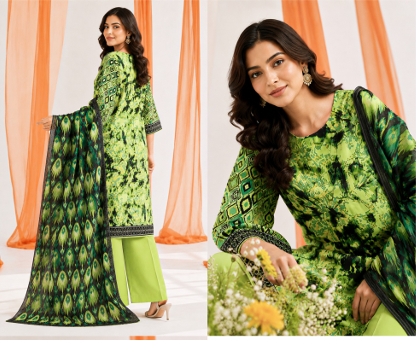 • Pale olive 3-piece suit with tie-dye print and black border