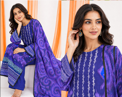 Polo Purple 3-Piece Suit with Ikat Medallion Print Design